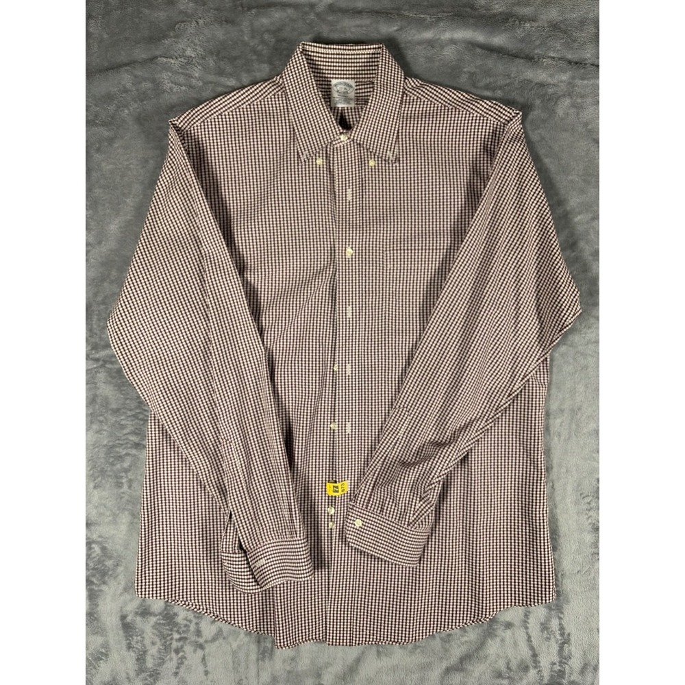 Brooks Brothers Regent Non-Iron Gingham Shirt Burgundy White 17-36 100093604
